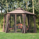 Outsunny 3 x 3(m) Hexagon Gazebo Patio Canopy Party Tent Outdoor Garden Shelter w/ 2 Tier Roof &amp; Side Panel - Brown