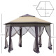 Outsunny Hexagon Garden Gazebo Pop Up Gazebo Outdoor Patio Double Roof Instant Shelter with Netting, 3 x 4m, Beige