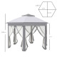 Outsunny 3 x 4m Metal Frame Hexagon Gazebo, with Curtains - Grey