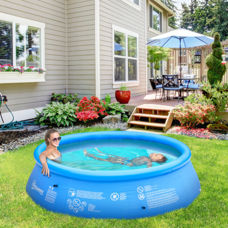 Outsunny 274cm x 76cm Inflatable Swimming Pool Family-Sized Blow Up Pool Round Paddling Pool with Hand Pump for Adults, Outdoor,