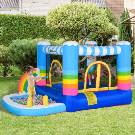 Outsunny Kids Bounce Castle Inflatable House with Trampoline Pool Climbing Wall with Inflator Carrybag, 2.8 x 1.7 x 1.55m