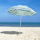 Outsunny 1.8m Beach Parasol Umbrella with Tilt Canopy, Lightweight Patio Garden Sunshade with 8 Ribs, Green &amp; White Stripe