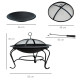 Outsunny Metal Firepit Bowl Outdoor Round Fire Pit w/ Lid, Log Grate, Poker for Backyard, Camping, BBQ, Bonfire, Wood Burning St