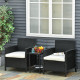 Outsunny 2-Seater PE Rattan Side Table &amp; Armchair Bistro Set Jack and Jill Seat w/ Pillows Black