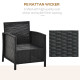 Outsunny 2-Seater PE Rattan Side Table &amp; Armchair Bistro Set Jack and Jill Seat w/ Pillows Black