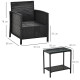 Outsunny 2-Seater PE Rattan Side Table &amp; Armchair Bistro Set Jack and Jill Seat w/ Pillows Black