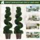 Outsunny Set of 2 Artificial Boxwood Spiral Topiary Trees Potted Decorative Plant Outdoor and Indoor Décor 120cm