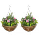 Outsunny Pack of 2 Faux Plant Artificial Lisianthus Flowers Hanging Planter with Basket for Indoor Outdoor Decoration, Pink