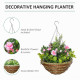 Outsunny Pack of 2 Faux Plant Artificial Lisianthus Flowers Hanging Planter with Basket for Indoor Outdoor Decoration, Pink