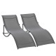 Outsunny Set of 2 S-shaped Foldable Lounge Chair Sun Lounger Reclining Outdoor Chair for Patio Beach Garden, Grey