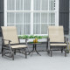 Outsunny Set of 3 Gliding Chair &amp; Tea Table Set, Outdoor Rocker Set with 2 Armchairs, Tempered Glass Tabletop, Khaki