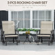 Outsunny Set of 3 Gliding Chair &amp; Tea Table Set, Outdoor Rocker Set with 2 Armchairs, Tempered Glass Tabletop, Khaki