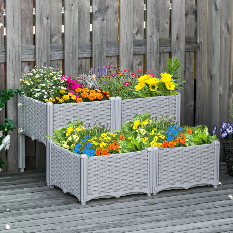 Outsunny 40cm x 40cm x 44cm 26L Set of 4 Garden Raised Bed Elevated Patio Flower Plant Planter Box PP Vegetables Planting Contai