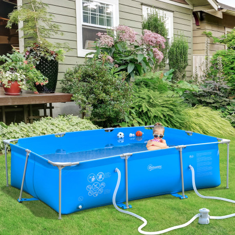 Outsunny Steel Frame Pool with Filter Pump, Filter Cartridge, Reinforced Sidewalls Rust Resistant Above Ground Swimming Pool 252