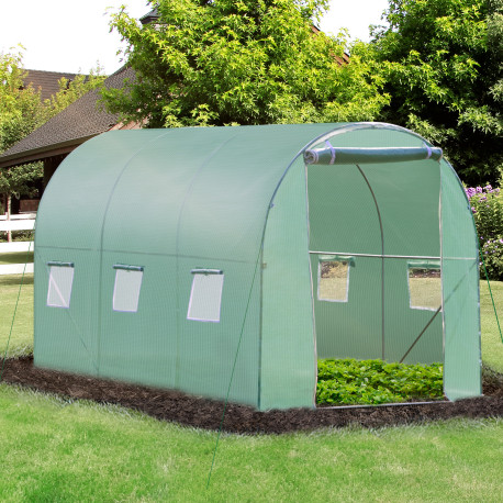 Outsunny Walk-in Polytunnel Greenhouse, Outdoor Garden Tunnel Greenhouse Tent with Zipped Roll-Up Door and 6 Mesh Windows, 3 x 2