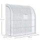 Outsunny Walk-In Lean to Wall Greenhouse with Windows and Doors 2 Tiers 4 Wired Shelves 200L x 100W x 215Hcm White