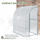 Outsunny Walk-In Lean to Wall Greenhouse with Windows and Doors 2 Tiers 4 Wired Shelves 200L x 100W x 215Hcm White