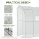 Outsunny Walk-In Lean to Wall Greenhouse with Windows and Doors 2 Tiers 4 Wired Shelves 200L x 100W x 215Hcm White