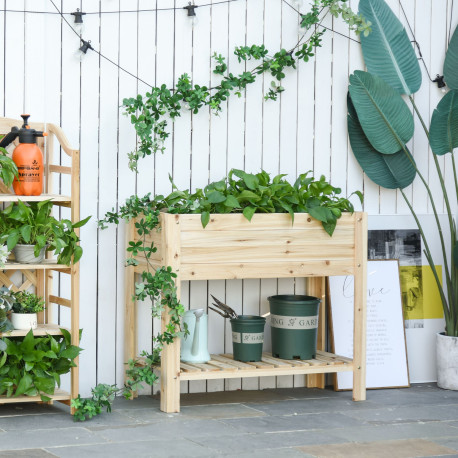 Outsunny Raised Planter Bed: Tall Wooden Garden Stand with Clapboard Sides, Natural Wood Finish, 100 x 40 x 84cm | Aosom UK