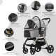 PawHut 3 in 1 One-Click Foldable Pet Stroller, Detachable Dog Cat Travel Pushchair, Car Seat w/ EVA Wheels, Basket, Adjustable C