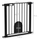 PawHut Dog Gate with Cat Flap Pet Safety Gate Barrier, Stair Pressure Fit, Auto Close, Double Locking, for Doorways, Hallways, 7