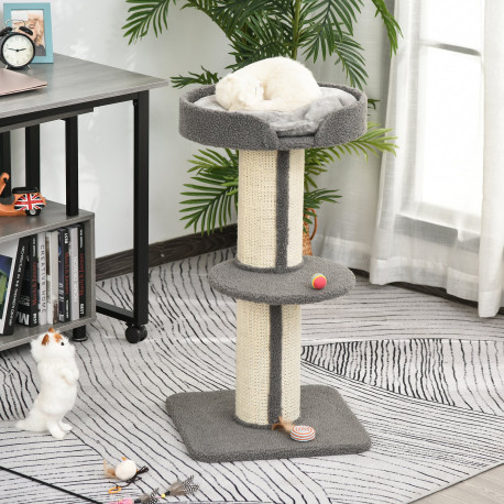 PawHut 91cm Cat Tower Scratching Posts Cat Tree for Indoor Cats Kitten Activity Centre Grey