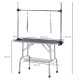 PawHut 42&quot; Dog Grooming Table Adjustable Pet Cat Drying Beauty Table Rubber Top with 2 Loops Storage Basket Metal Black