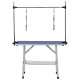 PawHut 42&quot; Dog Grooming Table Adjustable Pet Cat Drying Beauty Table Rubber Top with 2 Loops Storage Basket Metal Blue