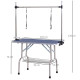 PawHut 42&quot; Dog Grooming Table Adjustable Pet Cat Drying Beauty Table Rubber Top with 2 Loops Storage Basket Metal Blue