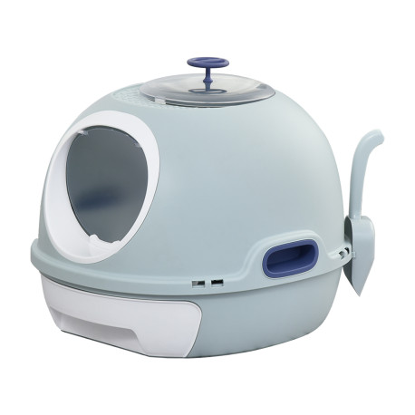 PawHut Cat Litter Box Toilet with Litter Scoop Enclosed Drawer, Front Entry Top Exit, Easy To Clean Blue