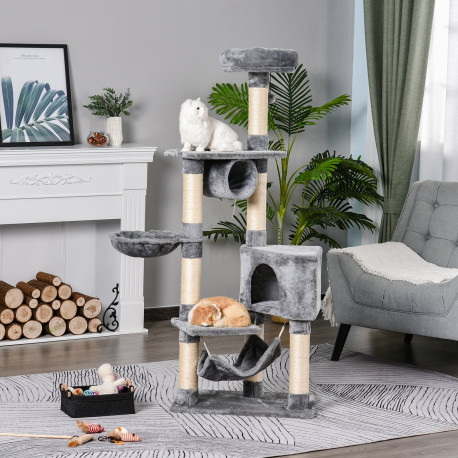 PawHut Cat Tree for Indoor Cats Condo Tower Multi-level Height 150CM  Kittens Activity Stand House with Toys & Various Scratchin