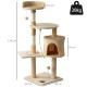 PawHut Cat Tree for Indoor Cats Pet Activity Centre Kitty Condo Climbing Scratching Post with Toys 4-tier 114cm Tall Beige