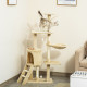 PawHut Cat Tree for Indoor Cats 135cm Cat Tower Scratching Post Kitty Scratcher Climbing Tower with Ladder, Beige