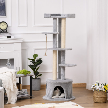 PawHut Cat Tree for Indoor Cats Kitten Tower Multi-level Activity Centre Pet Furniture with Scratching Post Condo Hanging Ropes 