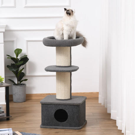 PawHut 96cm Cat Tree for Indoor Cats Kitten Tower Multi level Activity Center Pet Furniture with Sisal Scratching Post Condo Rem