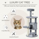 PawHut Cat Tree Tower for Indoor Cats 112cm Climbing Kitten Activity Center with Jute Scratching Post Perch Hanging Ball Toy Tea