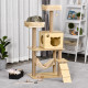 PawHut 130cm Cat Tree for Indoor Cats, Multi-Level Plush Cat Tower, with Five Scratching Posts, Two Perches, Cat House, Hammock