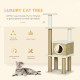 PawHut Cat Tree, with Scratching Post, Cat House &amp; Hanging Toy Ball - Beige