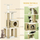 PawHut Cat Tree, with Scratching Post, Cat House &amp; Hanging Toy Ball - Beige