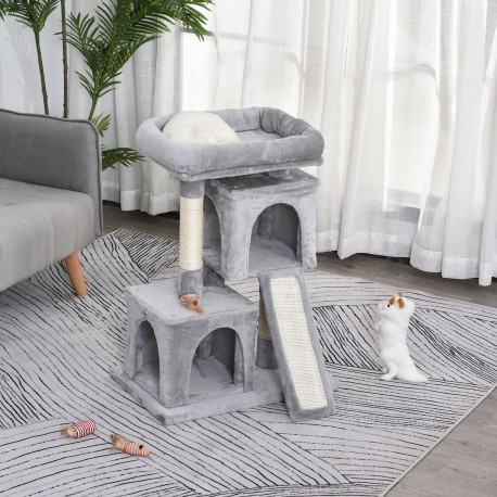 PawHut Cat Tree for Indoor Cats 83cm Cat Scratching Post Scratch Board Kitten Tower Climbing Frame Grey