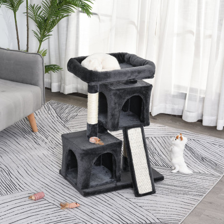 PawHut Cat Tree for Indoor Cats 83cm Cat Scratching Post Scratch Board Kitten Tower Climbing Frame Black