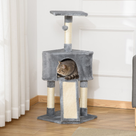 PawHut Corner Cat Tree for Indoor Cats, Kitten Tower with Scratching Post House Ladder Toy - Grey