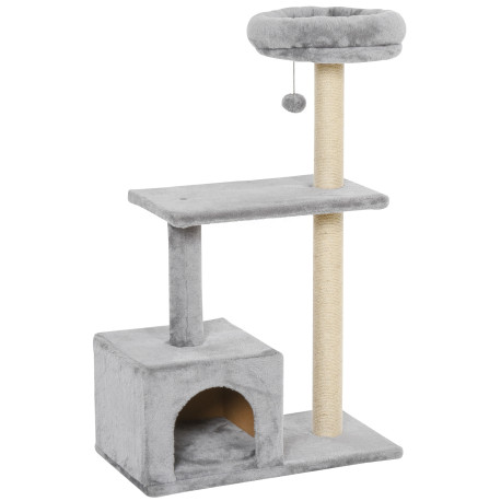 PawHut 96cm Cat Tree for Indoor Cats Condo Sisal Scratching Post Cat Tower Kitten Play House Dangling Ball Activity Center Furni