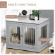 PawHut Dog Crate End Table Furniture Style Dog Cage w/ Three Doors, Locks and Latches - Grey