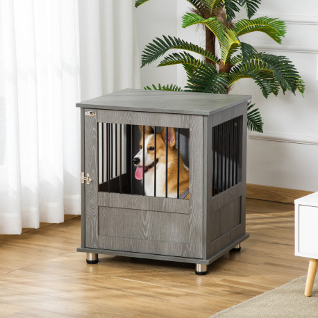 PawHut Dog Crate Table for Medium and Large Dogs with Magnetic Door for Indoor Use, 60 x 55 x 70 cm, Grey