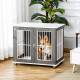 PawHut Dog Crate Wooden Pet Kennel Cage End Table w/ Lockable Door for Small Medium Dog Grey &amp; White 85 x 55 x 75 cm