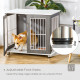 PawHut Dog Crate Wooden Pet Kennel Cage End Table w/ Lockable Door for Small Medium Dog Grey &amp; White 85 x 55 x 75 cm