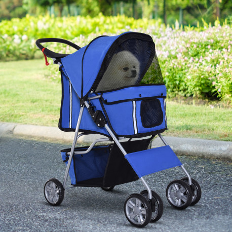 PawHut Pet Stroller for Small Miniature Dogs Cats Foldable Travel Carriage with Wheels Zipper Entry Cup Holder Storage Basket Bl