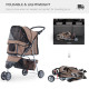 PawHut Dog Stroller, 3 Wheels Foldable Cat Dog Pram with Cup Holder, Storage Basket, Pet Stroller for Small Miniature Dogs, Brow