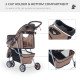 PawHut Dog Stroller, 3 Wheels Foldable Cat Dog Pram with Cup Holder, Storage Basket, Pet Stroller for Small Miniature Dogs, Brow